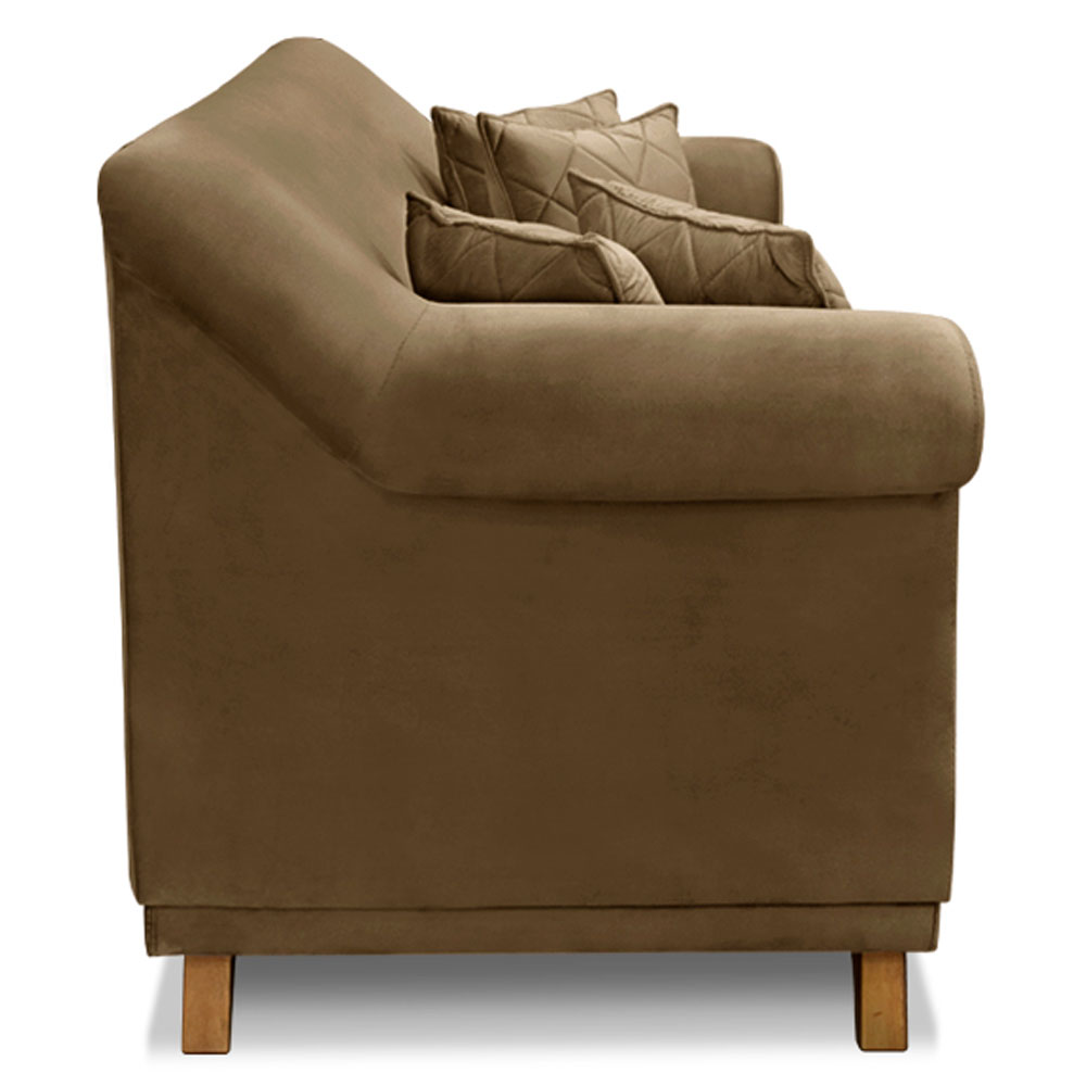 Kit 2 Poltronas e Sofá Living 2 Lugares 1,60m Vênus Suede Caramelo Pés Castanho - Pallazio