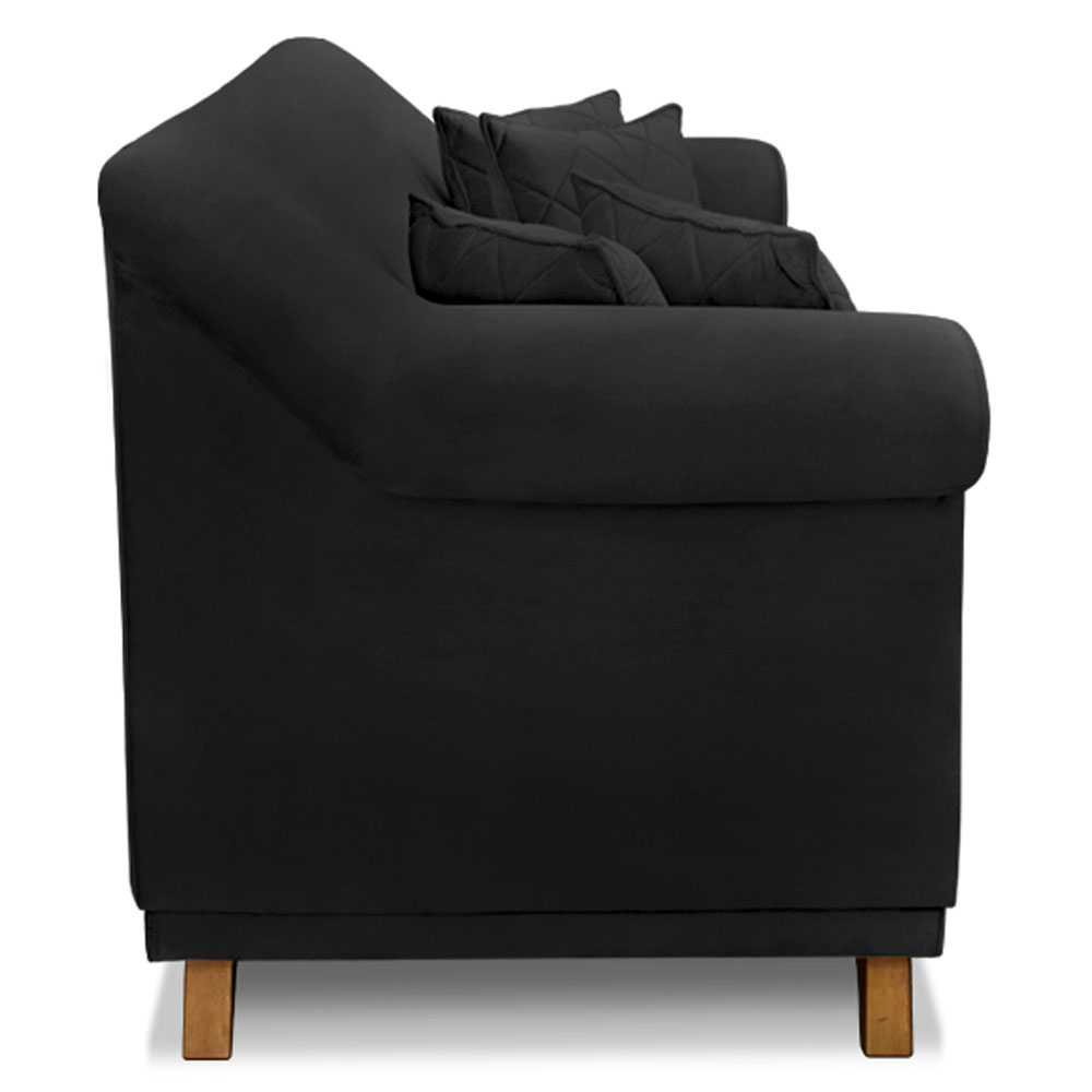 Kit 2 Poltronas e Sofá Living 2 Lugares 1,60m Vênus Suede Preto Pés Castanho - Pallazio