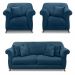 Kit 2 Poltronas e Sofá Living 2 Lugares 1,60m Vênus Veludo Azul Marinho Pés Castanho - Pallazio