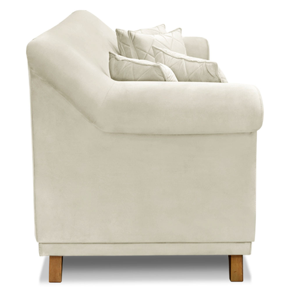Kit 2 Poltronas e Sofá Living 2 Lugares 1,60m Vênus Veludo Bege Pés Castanho - Pallazio