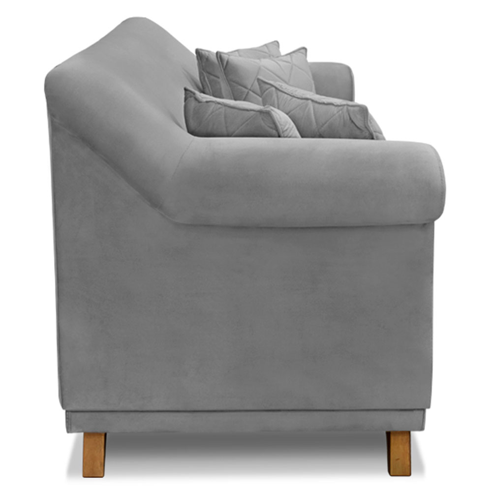 Kit 2 Poltronas e Sofá Living 2 Lugares 1,60m Vênus Veludo Cinza Grafite Pés Castanho - Pallazio