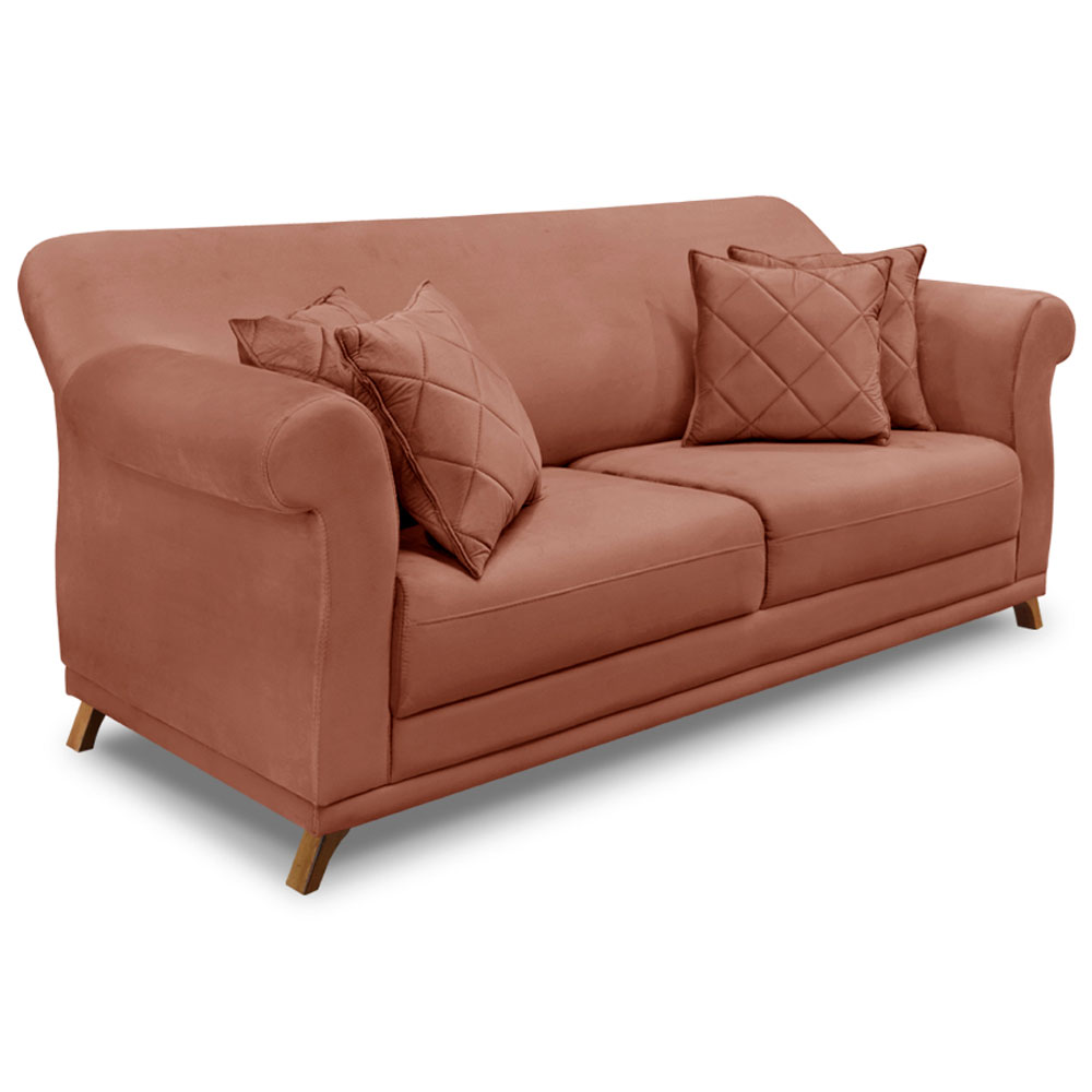Kit 2 Poltronas e Sofá Living 2 Lugares 1,60m Vênus Veludo Cobre Pés Castanho - Pallazio