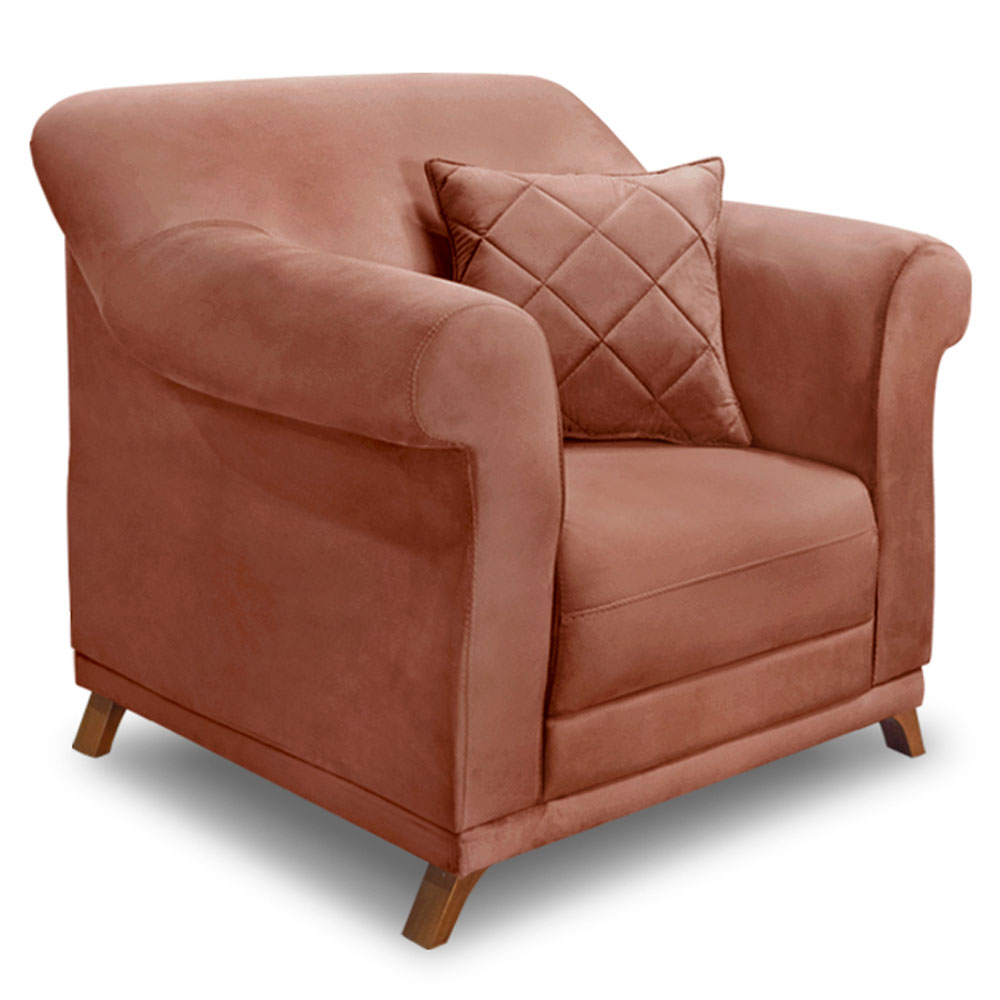 Kit 2 Poltronas e Sofá Living 2 Lugares 1,60m Vênus Veludo Cobre Pés Castanho - Pallazio