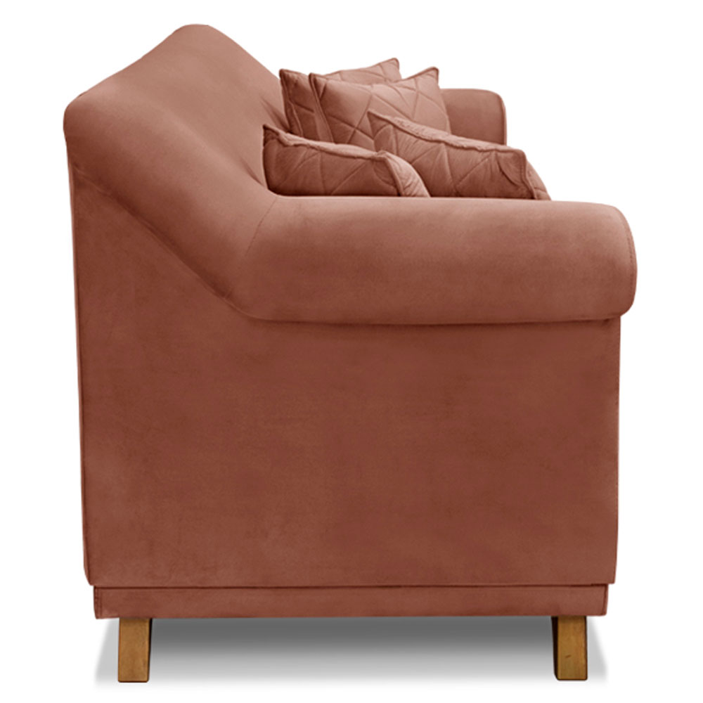 Kit 2 Poltronas e Sofá Living 2 Lugares 1,60m Vênus Veludo Cobre Pés Castanho - Pallazio