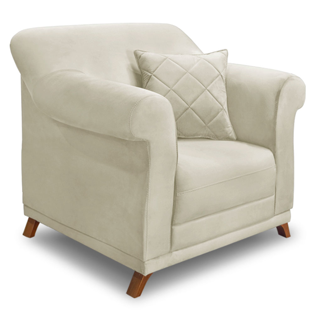 Kit 2 Poltronas e Sofá Living 2 Lugares 1,60m Vênus Veludo Pés Castanho - Pallazio