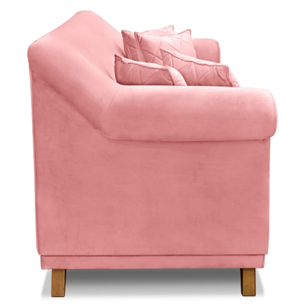 Kit 2 Poltronas e Sofá Living 2 Lugares 1,60m Vênus Veludo Rosa Pés Castanho - Pallazio