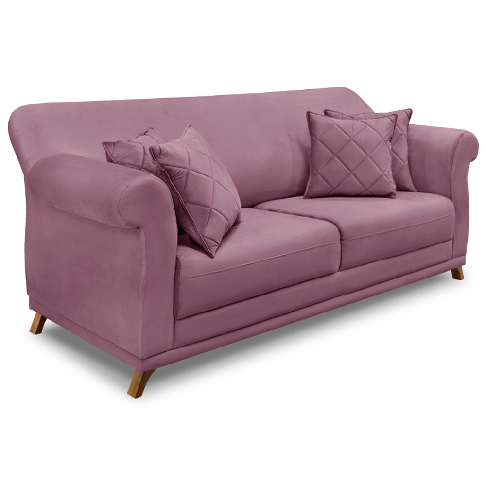 Kit 2 Poltronas e Sofá Living 2 Lugares 1,60m Vênus Veludo Uva Pés Castanho - Pallazio