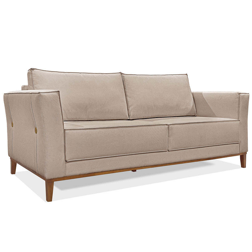 Kit 2 Poltronas e Sofá Living 2 Lugares 1,70m Vega Linho Areia Pés Castanho - Pallazio