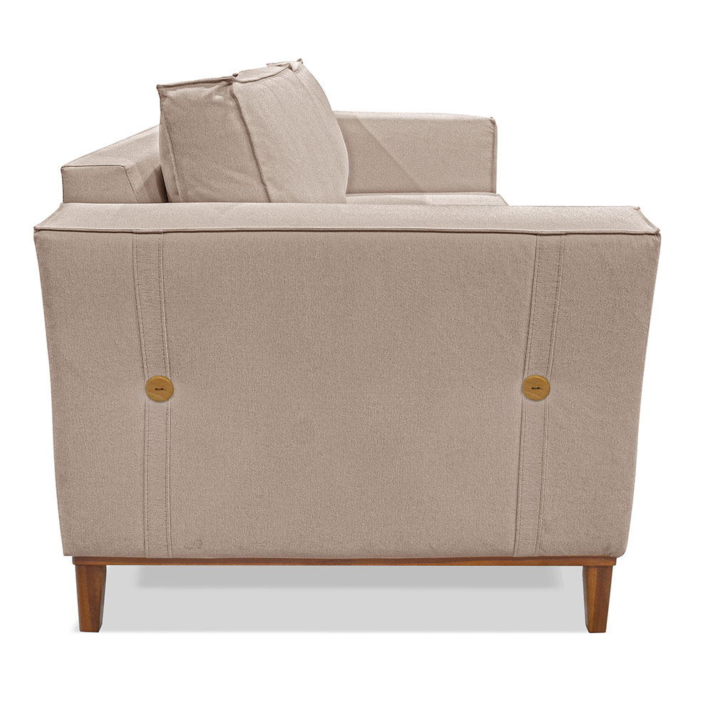 Kit 2 Poltronas e Sofá Living 2 Lugares 1,70m Vega Linho Areia Pés Castanho - Pallazio
