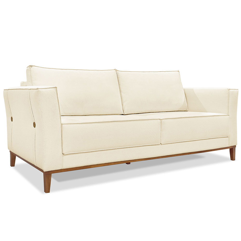 Kit 2 Poltronas e Sofá Living 2 Lugares 1,70m Vega Linho Bege Pés Castanho - Pallazio