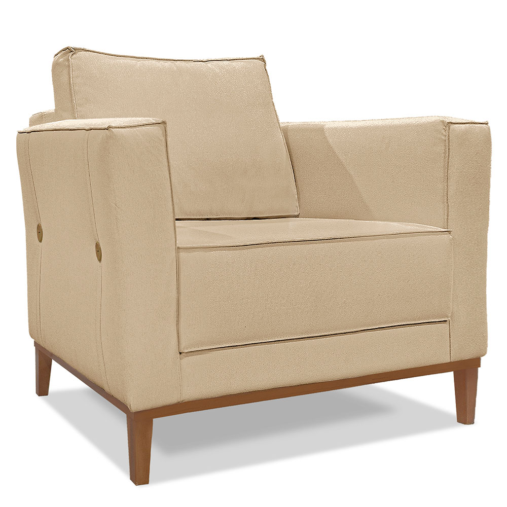 Kit 2 Poltronas e Sofá Living 2 Lugares 1,70m Vega Linho Dourado Pés Castanho - Pallazio