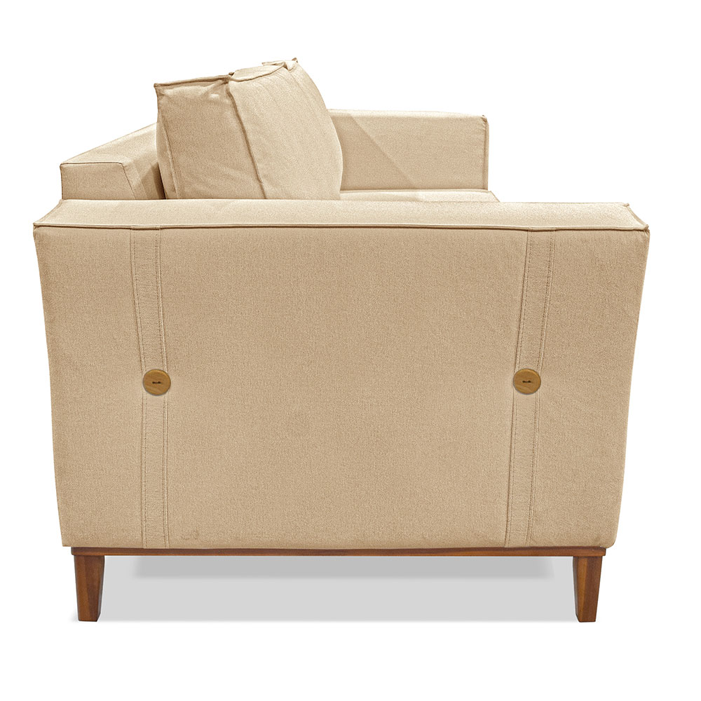 Kit 2 Poltronas e Sofá Living 2 Lugares 1,70m Vega Linho Dourado Pés Castanho - Pallazio