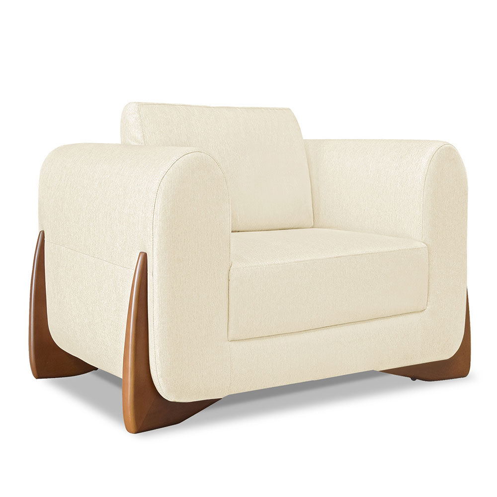 Kit 2 Poltronas e Sofá Living 2 Lugares 1,80m Lottus Linho Bege Pés Castanho - Pallazio