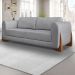 Kit 2 Poltronas e Sofá Living 2 Lugares 1,80m Lottus Linho Grafite Pés Castanho - Pallazio