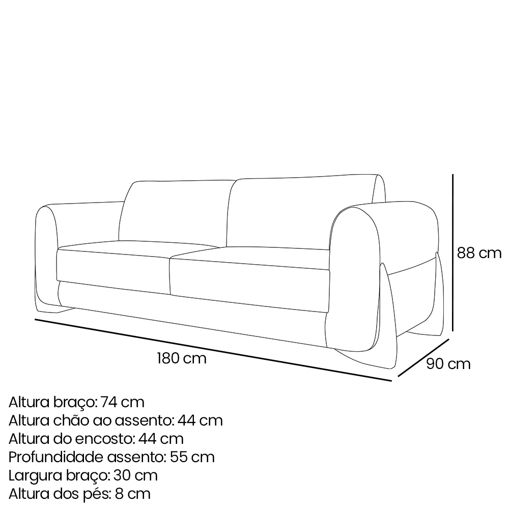 Kit 2 Poltronas e Sofá Living 2 Lugares 1,80m Lottus Linho Grafite Pés Castanho - Pallazio