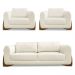Kit 2 Poltronas e Sofá Living 2 Lugares 1,80m Lottus Linho Natural Pés Castanho - Pallazio