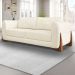 Kit 2 Poltronas e Sofá Living 2 Lugares 1,80m Lottus Linho Natural Pés Castanho - Pallazio