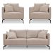 Kit 2 Poltronas e Sofá Living 2 Lugares 1,80m Sirius Linho Areia Pés Metálicos - Pallazio
