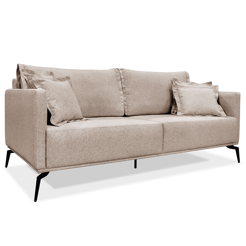 Kit 2 Poltronas e Sofá Living 2 Lugares 1,80m Sirius Linho Areia Pés Metálicos - Pallazio