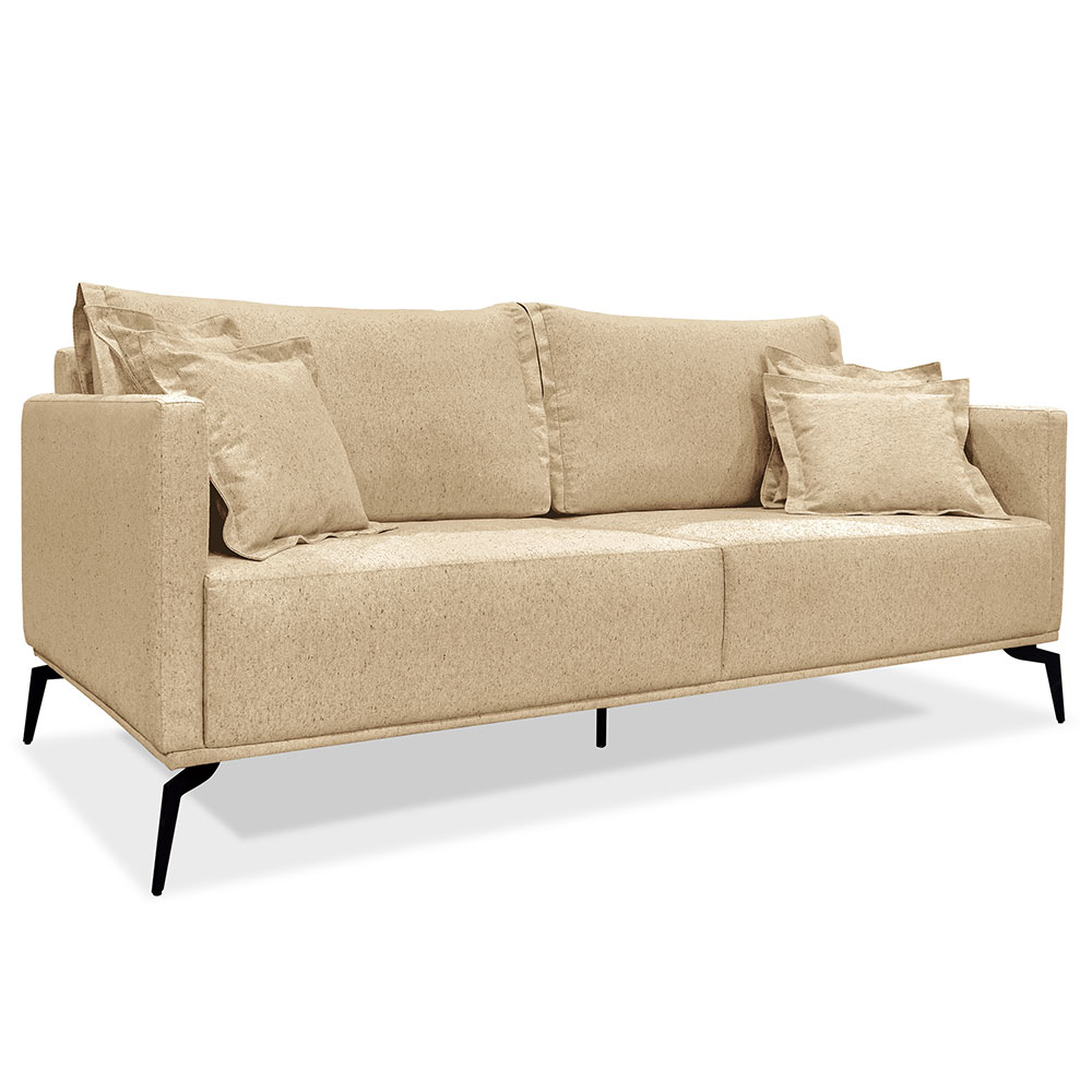 Kit 2 Poltronas e Sofá Living 2 Lugares 1,80m Sirius Linho Dourado Pés Metálicos - Pallazio