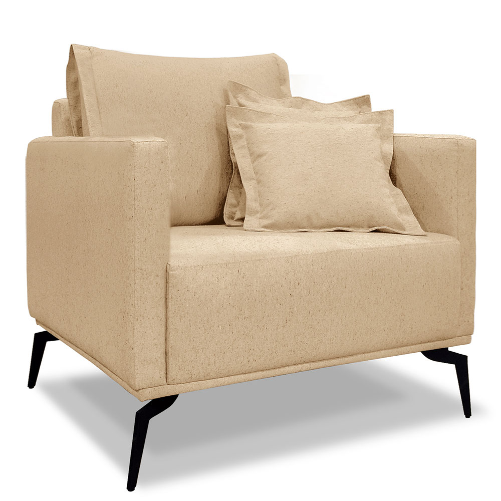 Kit 2 Poltronas e Sofá Living 2 Lugares 1,80m Sirius Linho Dourado Pés Metálicos - Pallazio