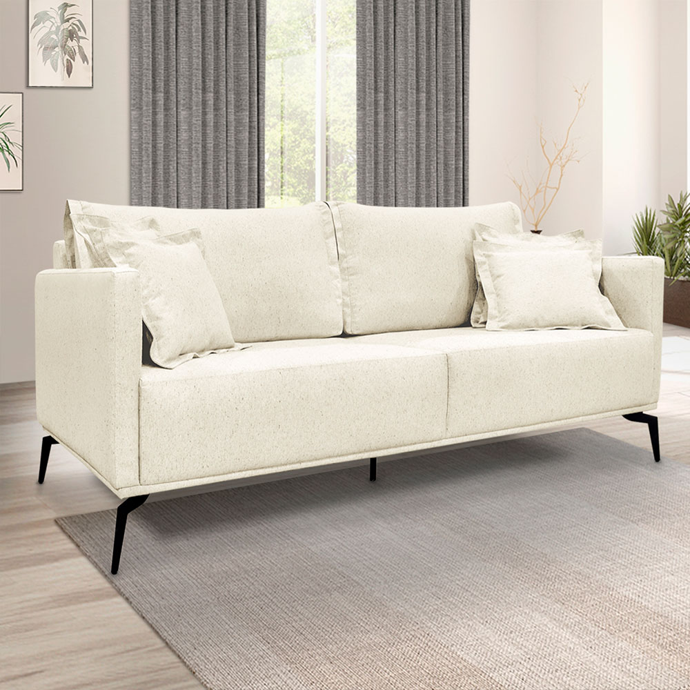 Kit 2 Poltronas e Sofá Living 2 Lugares 1,80m Sirius Linho Natural Pés Metálicos - Pallazio