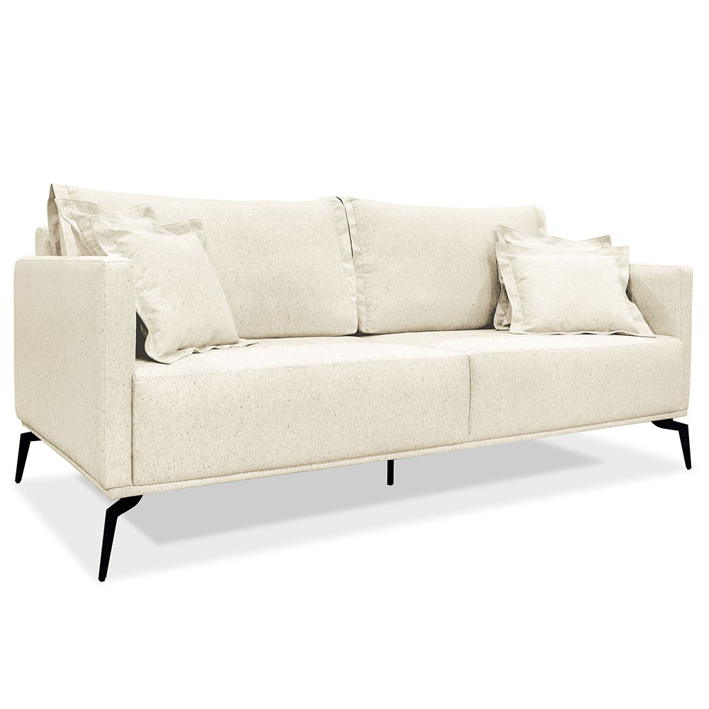 Kit 2 Poltronas e Sofá Living 2 Lugares 1,80m Sirius Linho Natural Pés Metálicos - Pallazio
