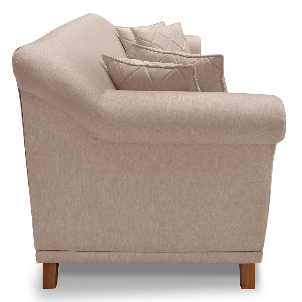 Kit 2 Poltronas e Sofá Living 2 Lugares 1,80m Vênus Linho Areia Pés Castanho - Pallazio