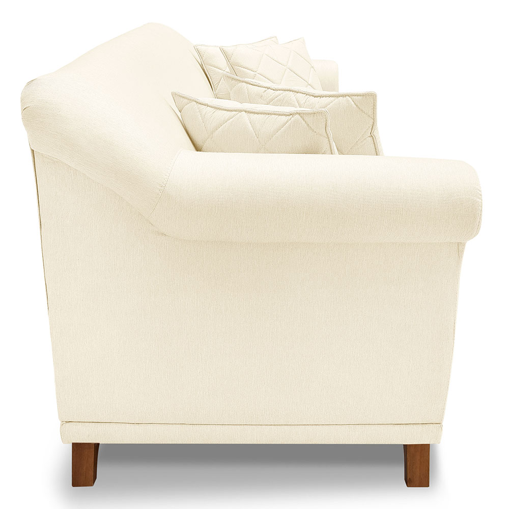 Kit 2 Poltronas e Sofá Living 2 Lugares 1,80m Vênus Linho Bege Pés Castanho - Pallazio
