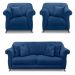 Kit 2 Poltronas e Sofá Living 2 Lugares 1,80m Vênus Suede Azul Marinho Pés Castanho - Pallazio
