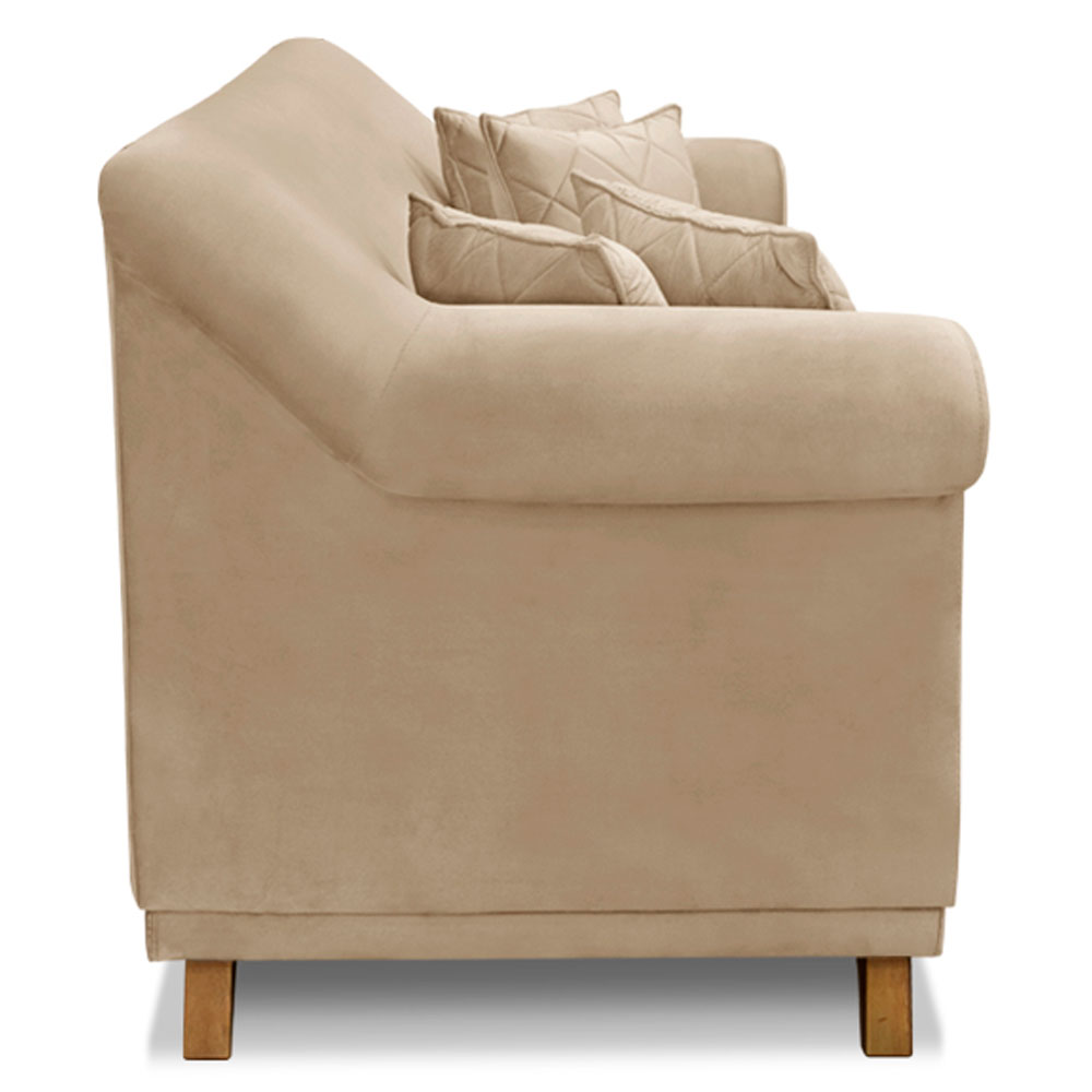 Kit 2 Poltronas e Sofá Living 2 Lugares 1,80m Vênus Suede Bege Pés Castanho - Pallazio
