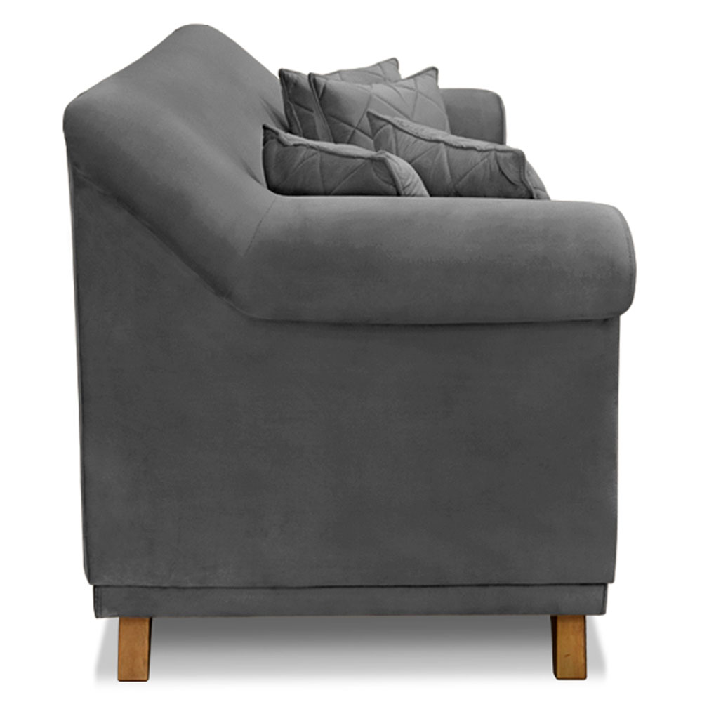 Kit 2 Poltronas e Sofá Living 2 Lugares 1,80m Vênus Suede Cinza Pés Castanho - Pallazio