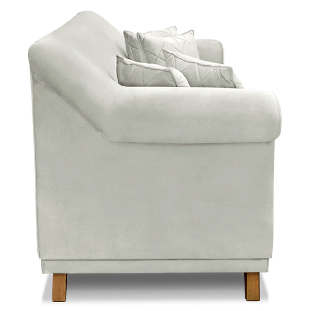 Kit 2 Poltronas e Sofá Living 2 Lugares 1,80m Vênus Veludo Cinza Prata Pés Castanho - Pallazio