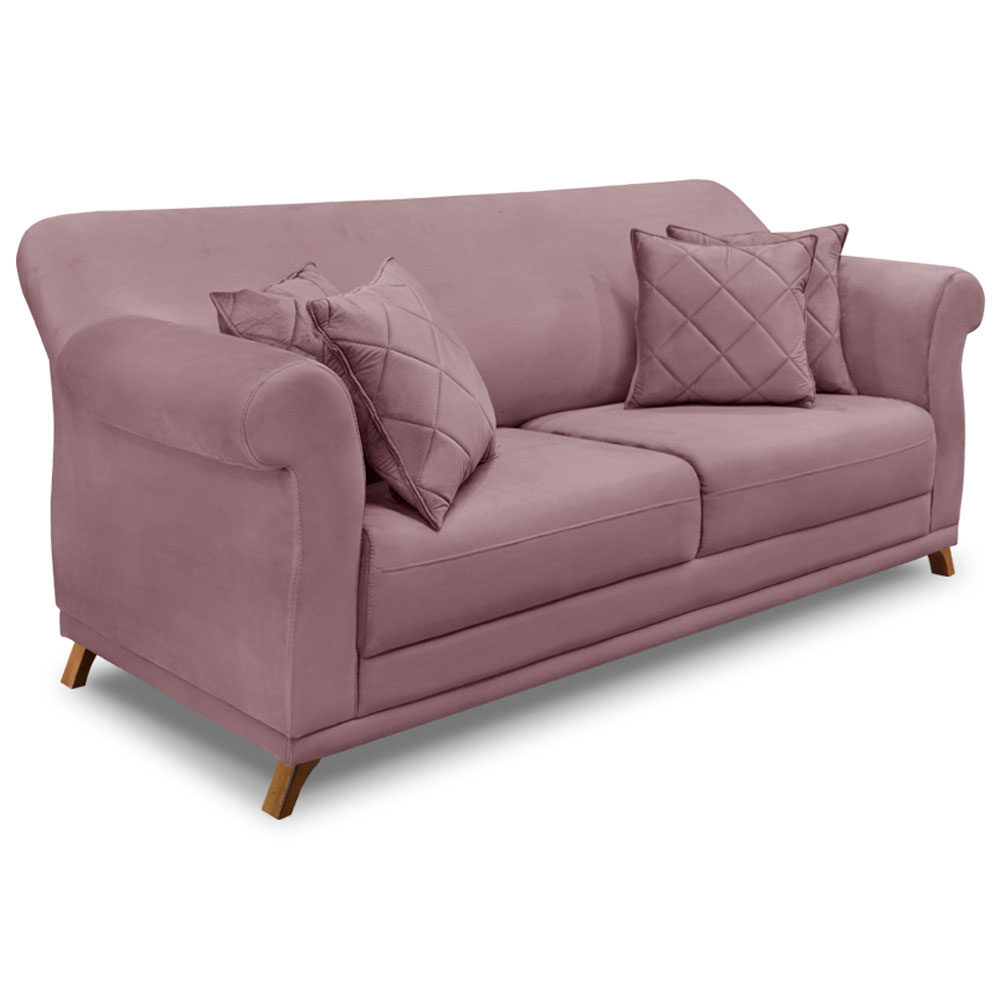 Kit 2 Poltronas e Sofá Living 2 Lugares 1,80m Vênus Veludo Lílas Pés Castanho - Pallazio