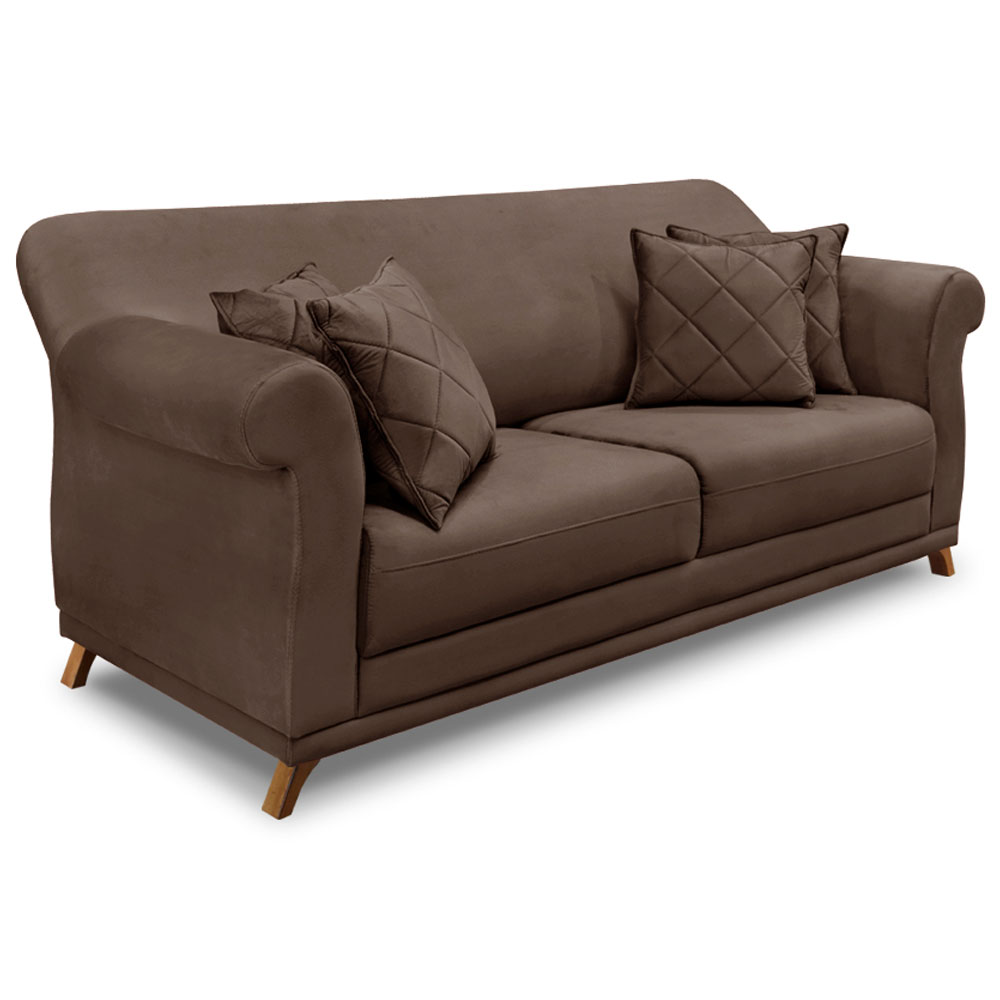 Kit 2 Poltronas e Sofá Living 2 Lugares 1,80m Vênus Veludo Marrom Pés Castanho - Pallazio