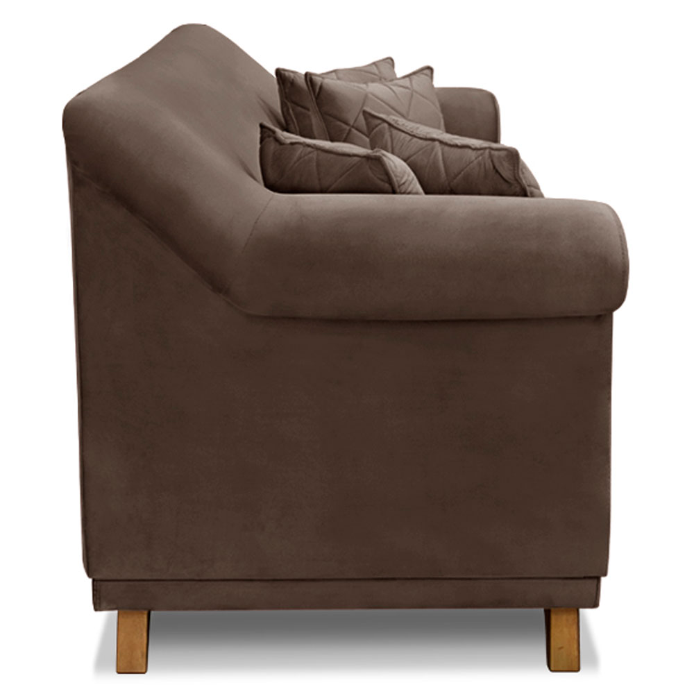 Kit 2 Poltronas e Sofá Living 2 Lugares 1,80m Vênus Veludo Marrom Pés Castanho - Pallazio