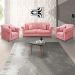 Kit 2 Poltronas e Sofá Living 2 Lugares 1,80m Vênus Veludo Rosa Pés Castanho - Pallazio