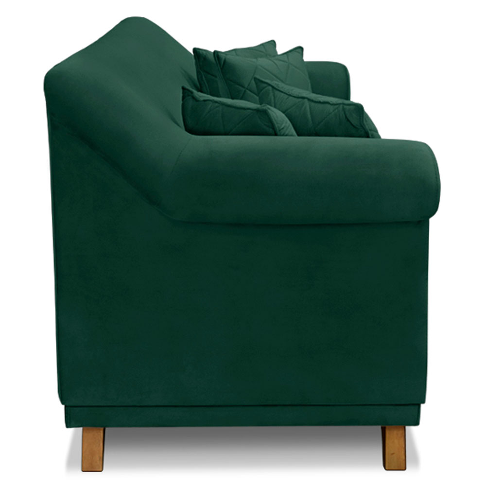 Kit 2 Poltronas e Sofá Living 2 Lugares 1,80m Vênus Veludo Verde Floresta Pés Castanho - Pallazio