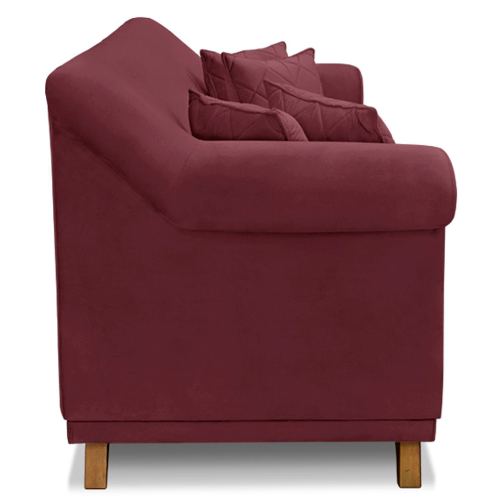 Kit 2 Poltronas e Sofá Living 2 Lugares 1,80m Vênus Veludo Vinho Pés Castanho - Pallazio