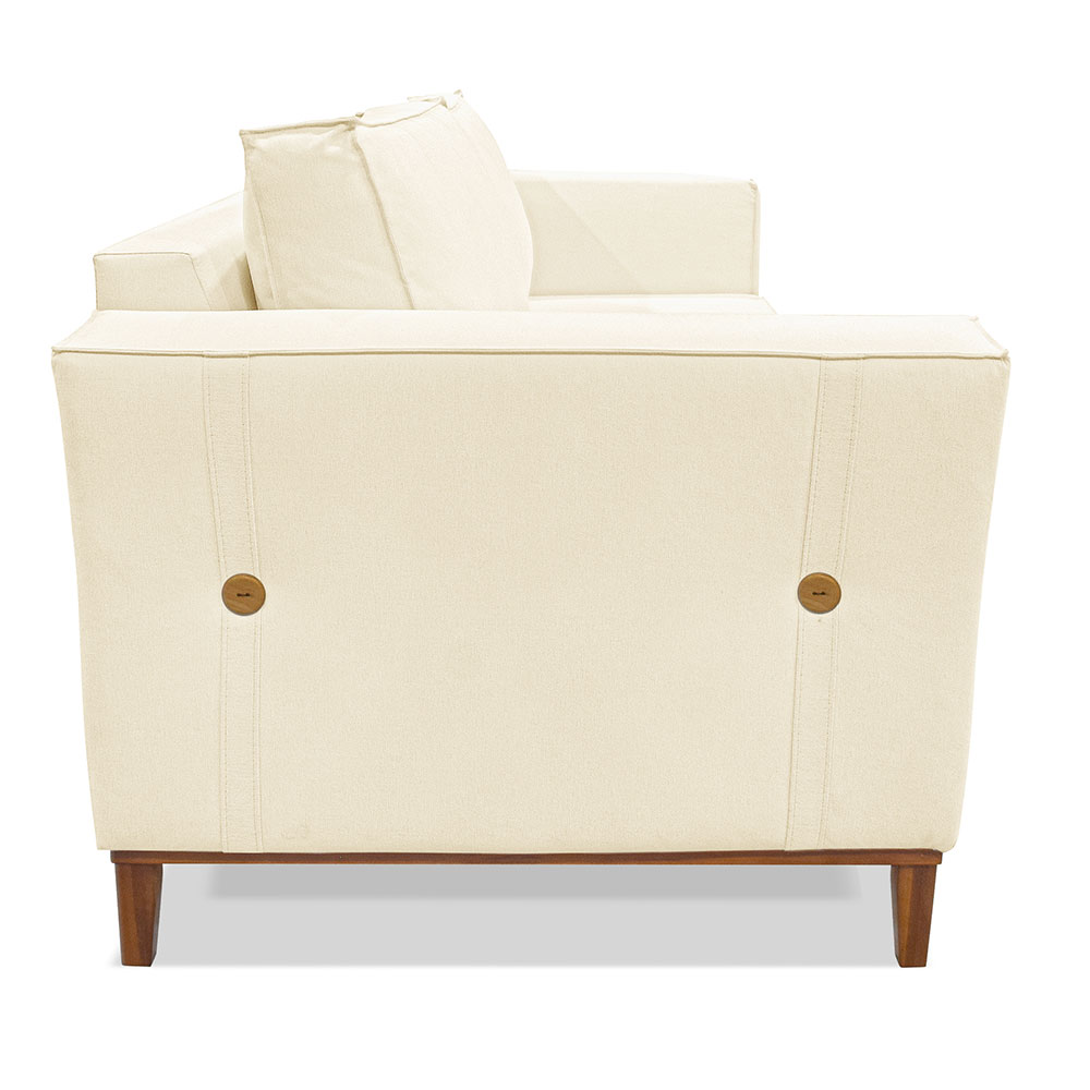 Kit 2 Poltronas e Sofá Living 2 Lugares 1,90m Vega Linho Bege Pés Castanho - Pallazio