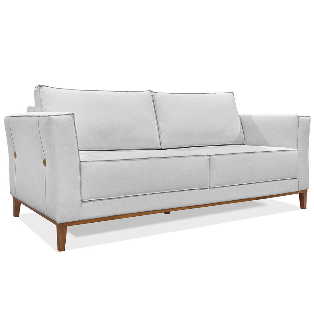 Kit 2 Poltronas e Sofá Living 2 Lugares 1,90m Vega Linho Cinza Pés Castanho - Pallazio
