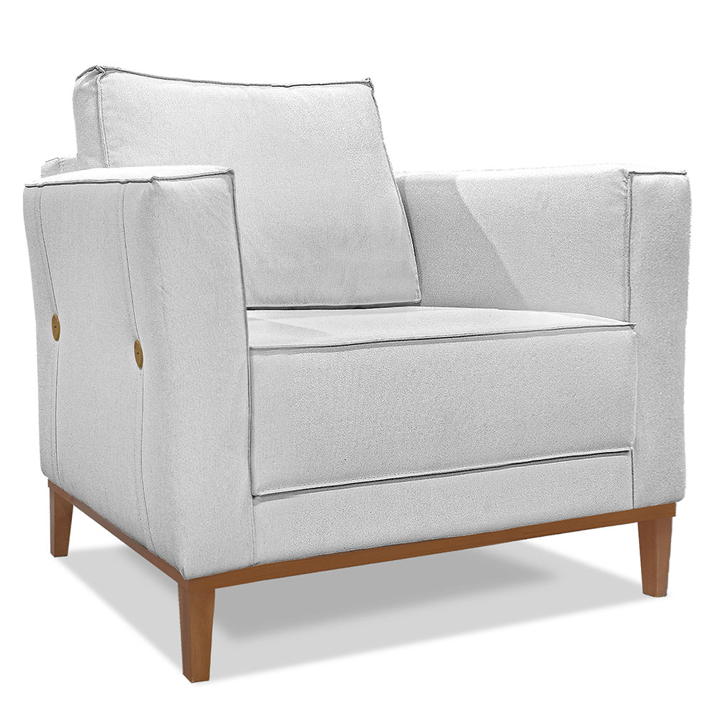 Kit 2 Poltronas e Sofá Living 2 Lugares 1,90m Vega Linho Cinza Pés Castanho - Pallazio