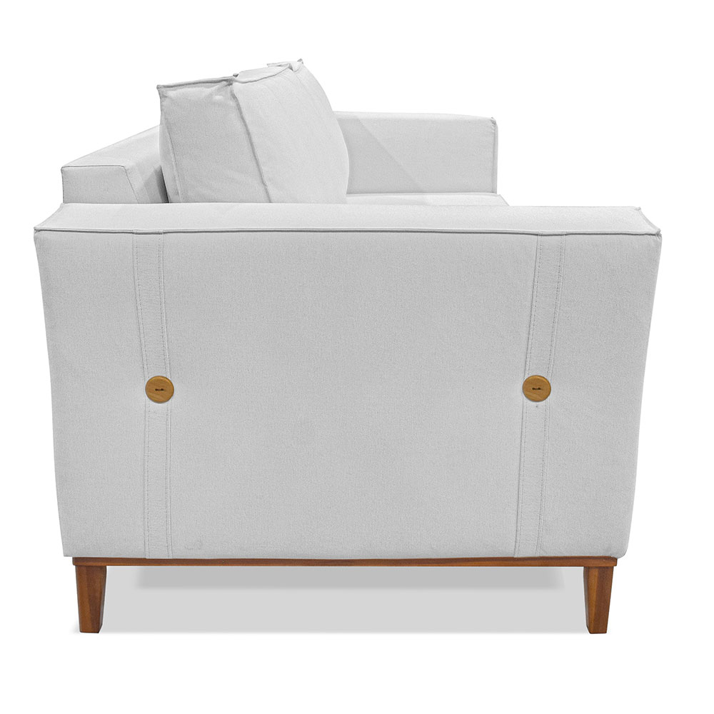Kit 2 Poltronas e Sofá Living 2 Lugares 1,90m Vega Linho Cinza Pés Castanho - Pallazio