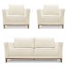 Kit 2 Poltronas e Sofá Living 2 Lugares 1,90m Vega Linho Natural Pés Castanho - Pallazio