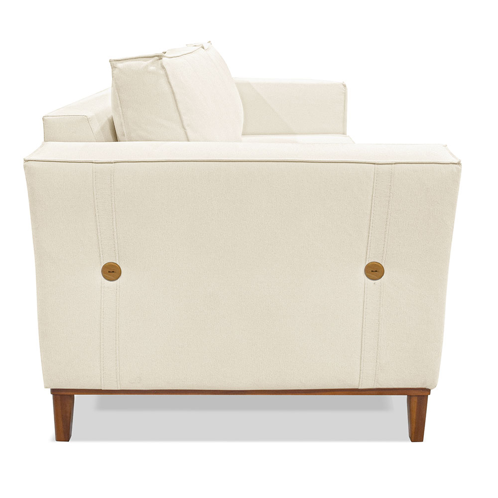 Kit 2 Poltronas e Sofá Living 2 Lugares 1,90m Vega Linho Natural Pés Castanho - Pallazio
