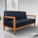 Kit 2 Poltronas e Sofá Living 2 Lugares Marilia 1,60m Corano Preto Base em Madeira Castanho - Pallazio