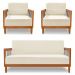 Kit 2 Poltronas e Sofá Living 2 Lugares Marilia 1,60m Linho Bege Base em Madeira Castanho - Pallazio