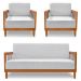 Kit 2 Poltronas e Sofá Living 2 Lugares Marilia 1,60m Linho Cinza Base em Madeira Castanho - Pallazio