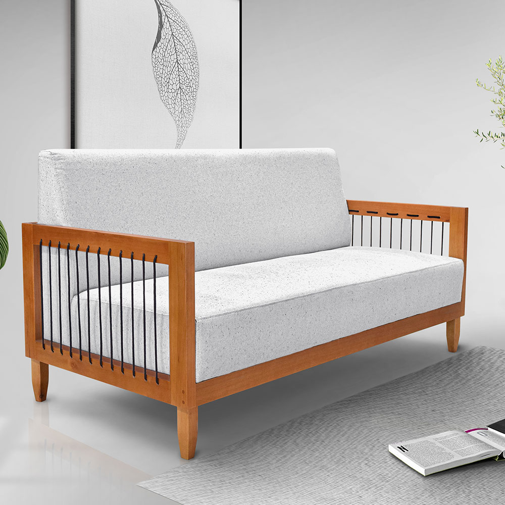 Kit 2 Poltronas e Sofá Living 2 Lugares Marilia 1,60m Linho Cinza Base em Madeira Castanho - Pallazio