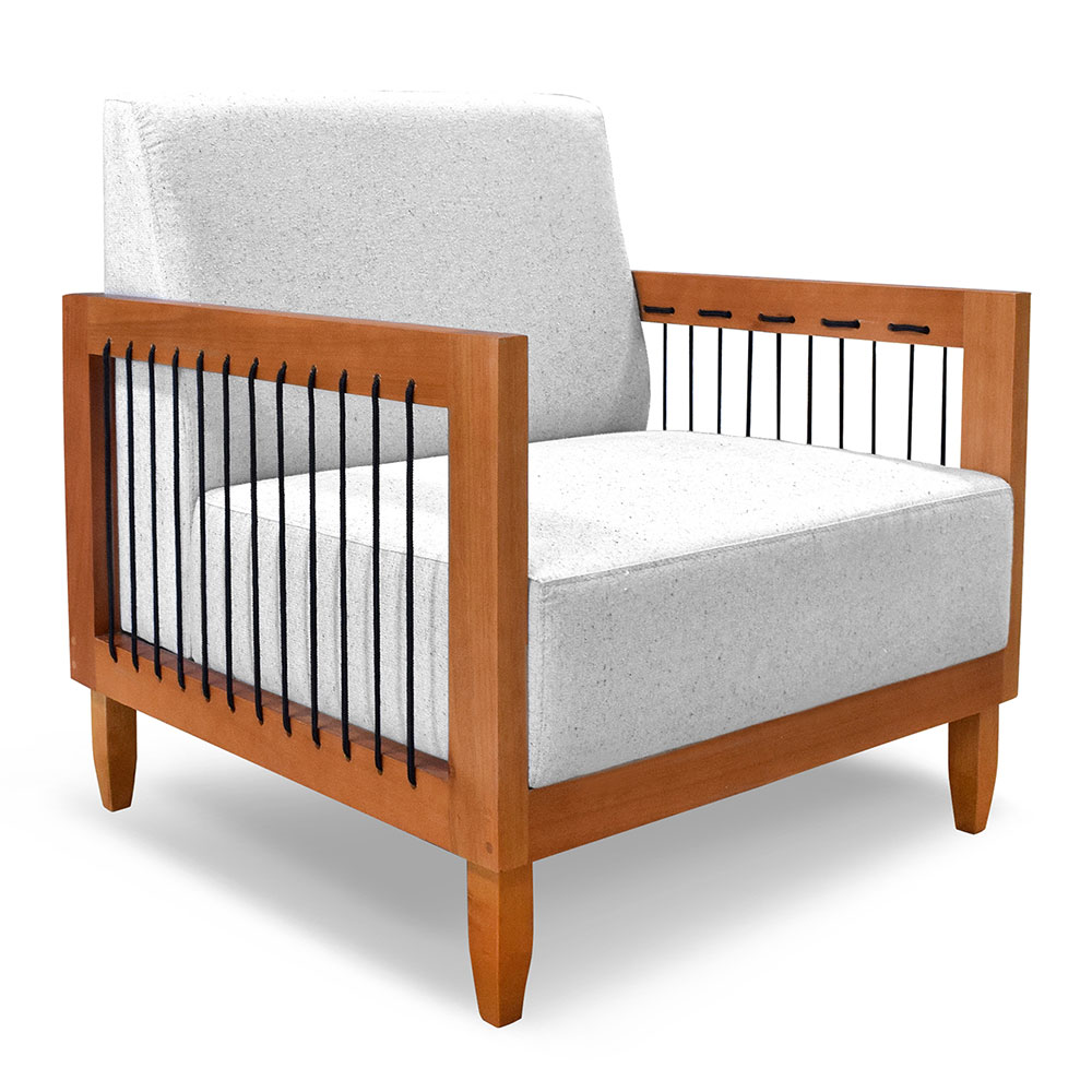 Kit 2 Poltronas e Sofá Living 2 Lugares Marilia 1,60m Linho Cinza Base em Madeira Castanho - Pallazio